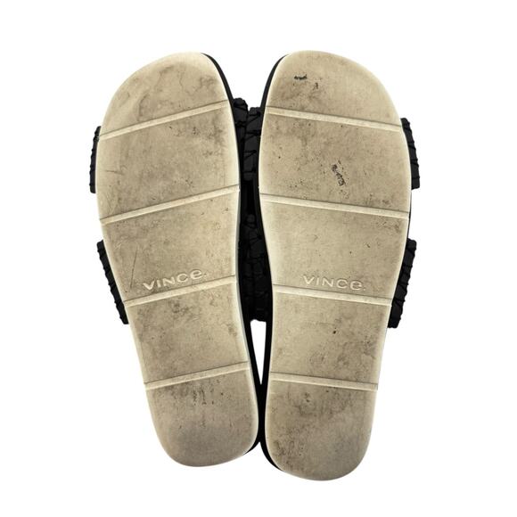 Vince Nico Black Leather Exposed Stitching Straps Open Toe Slip On Flat Sandals - Picture 9 of 9